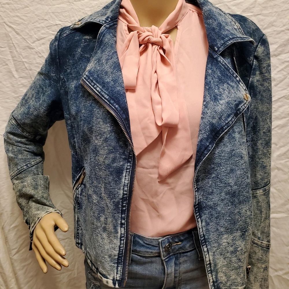 Denim-Wash Blazer/Biker Jacket